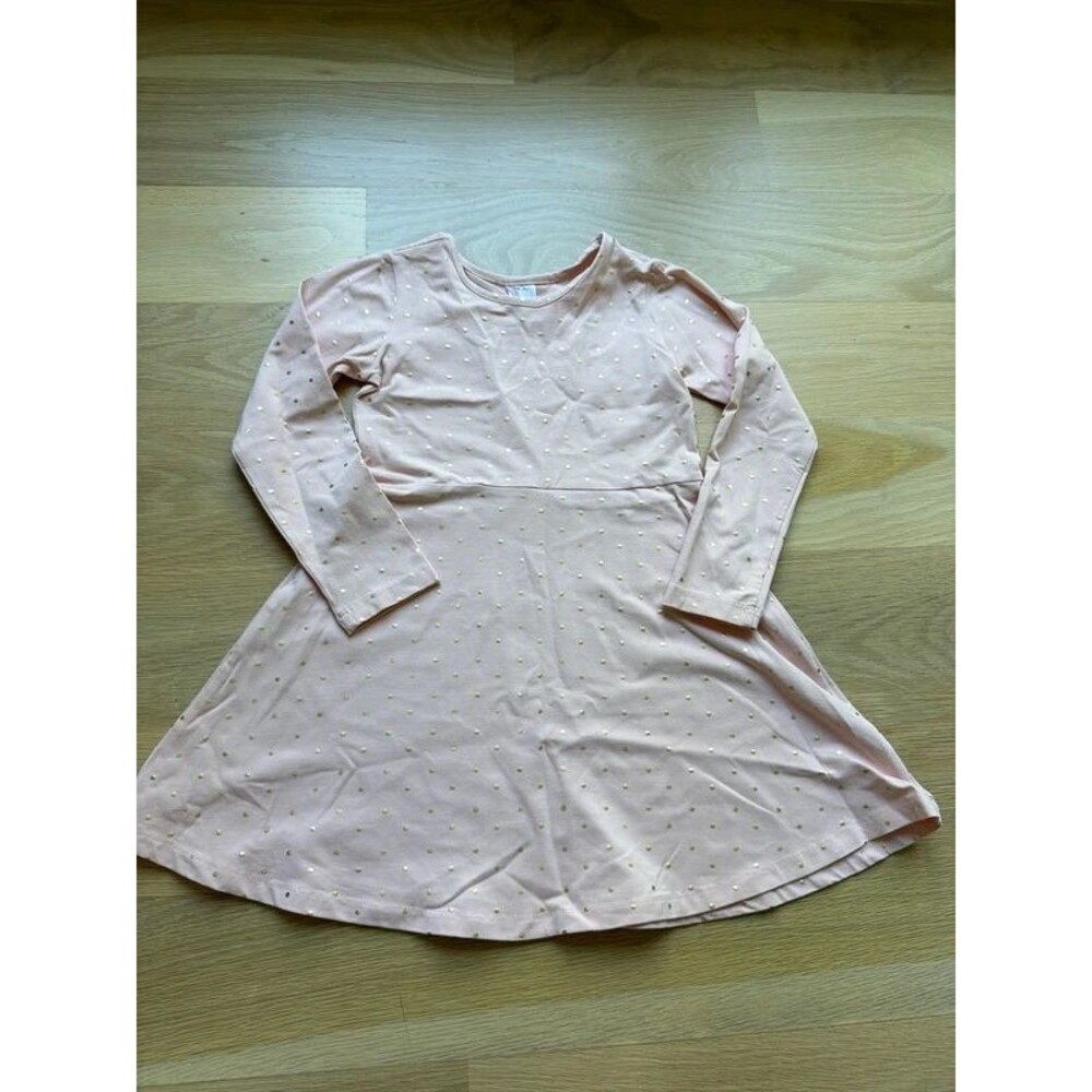 Hanna Andersson girls long sleeve pink gold dress size 6 - 7